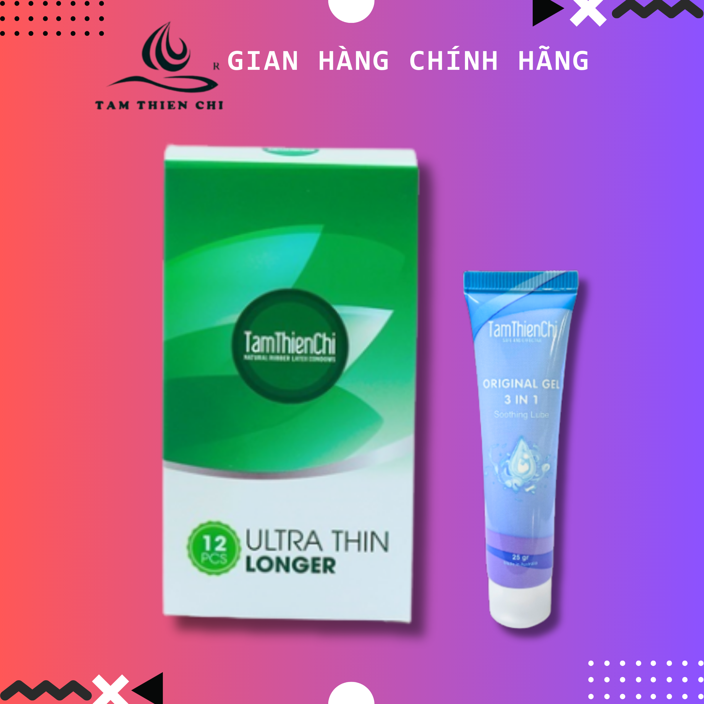 Gel bôi trơn Tâm Thiện Chí 25g và Bao cao su TTC Ultra thin Longer hộp 12 cái