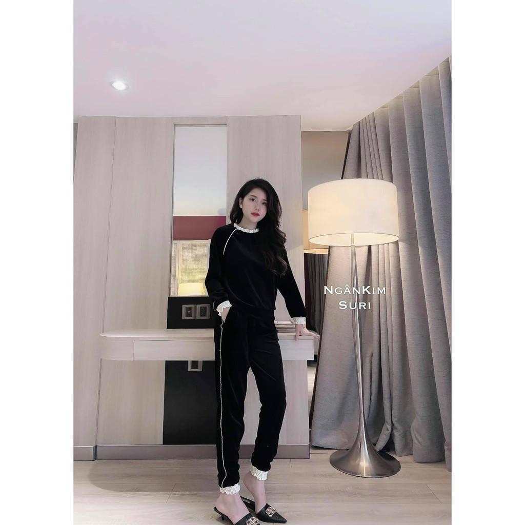 bộ đồ nữ thu đông chất nỉ nhung bo viền xinh xắn coco land ulzzang