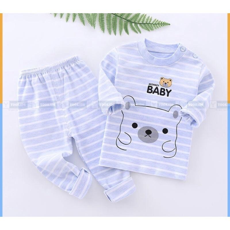 Bộ đồ dài tay cotton nỉ mềm ấm thu đông cho bé trai/bé gái 3-13kg