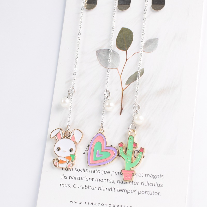 Bookmark Kẹp Sách Kim Loại Phối Charm Hình Cây Xương Rồng