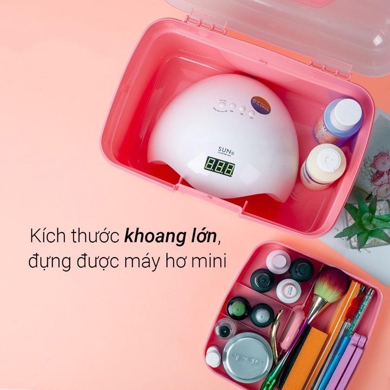 Cốp Nhựa Đựng Đồ Nail Màu Hồng 30cm, 2 Ngăn Tháo Rời, Chắc Chắn Dễ Lau Chùi, Phụ Kiện Làm Nail Tiện Lợi Nail Phương Miu
