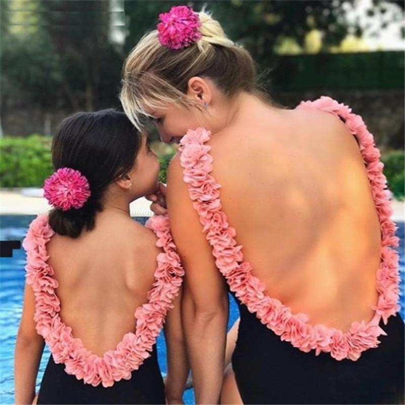 Cánh Hoa Hở Lưng Phù Hợp Với Mẹ Và Con Gái Đầm Họ Nhìn Mẹ Tôi Nữ Trẻ Em Bikini Đồ Bơi Quần Áo Đi Biển Áo Tắm