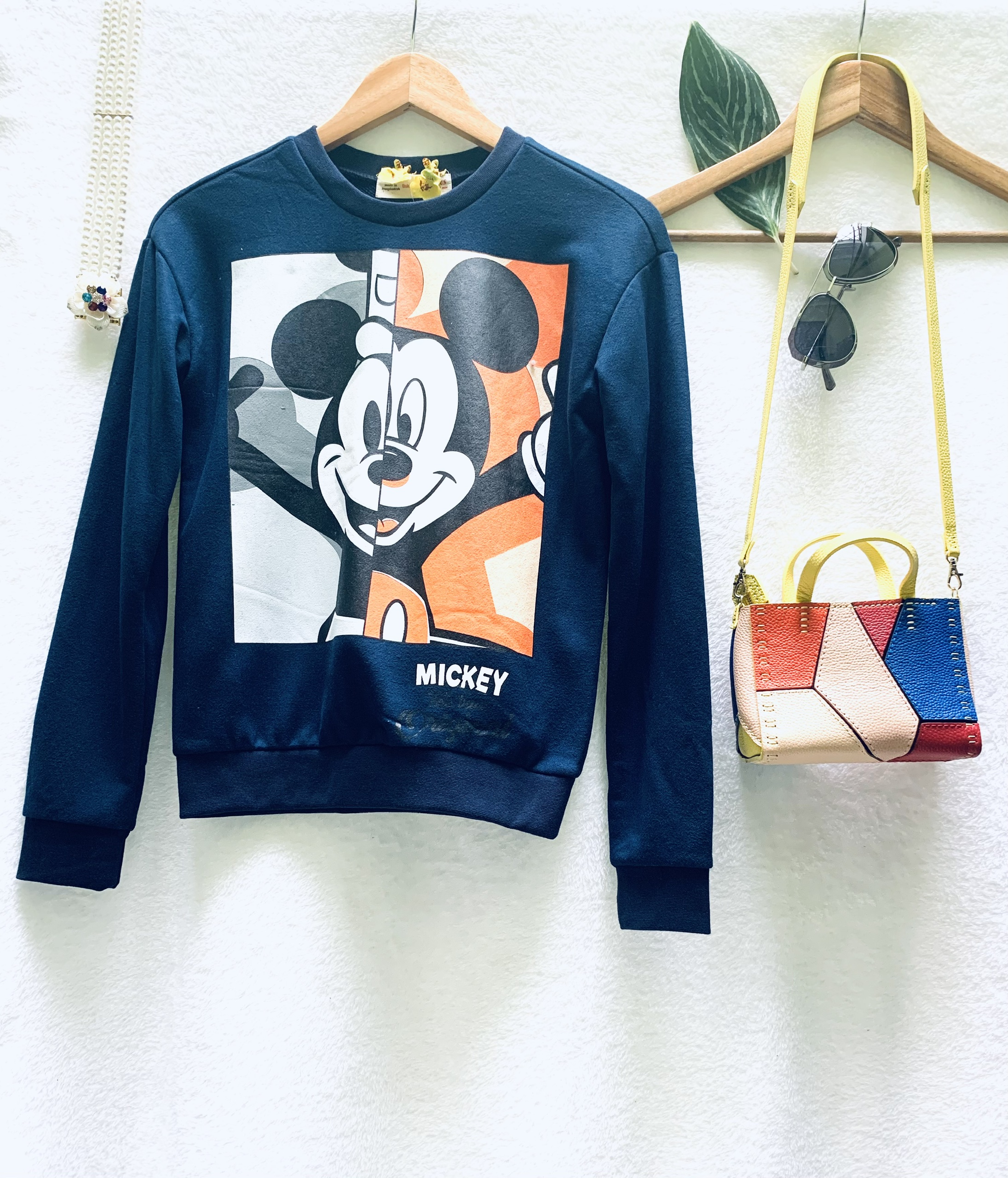 Áo thun hoddi nữ da cá tay dài in hình chuột mickey