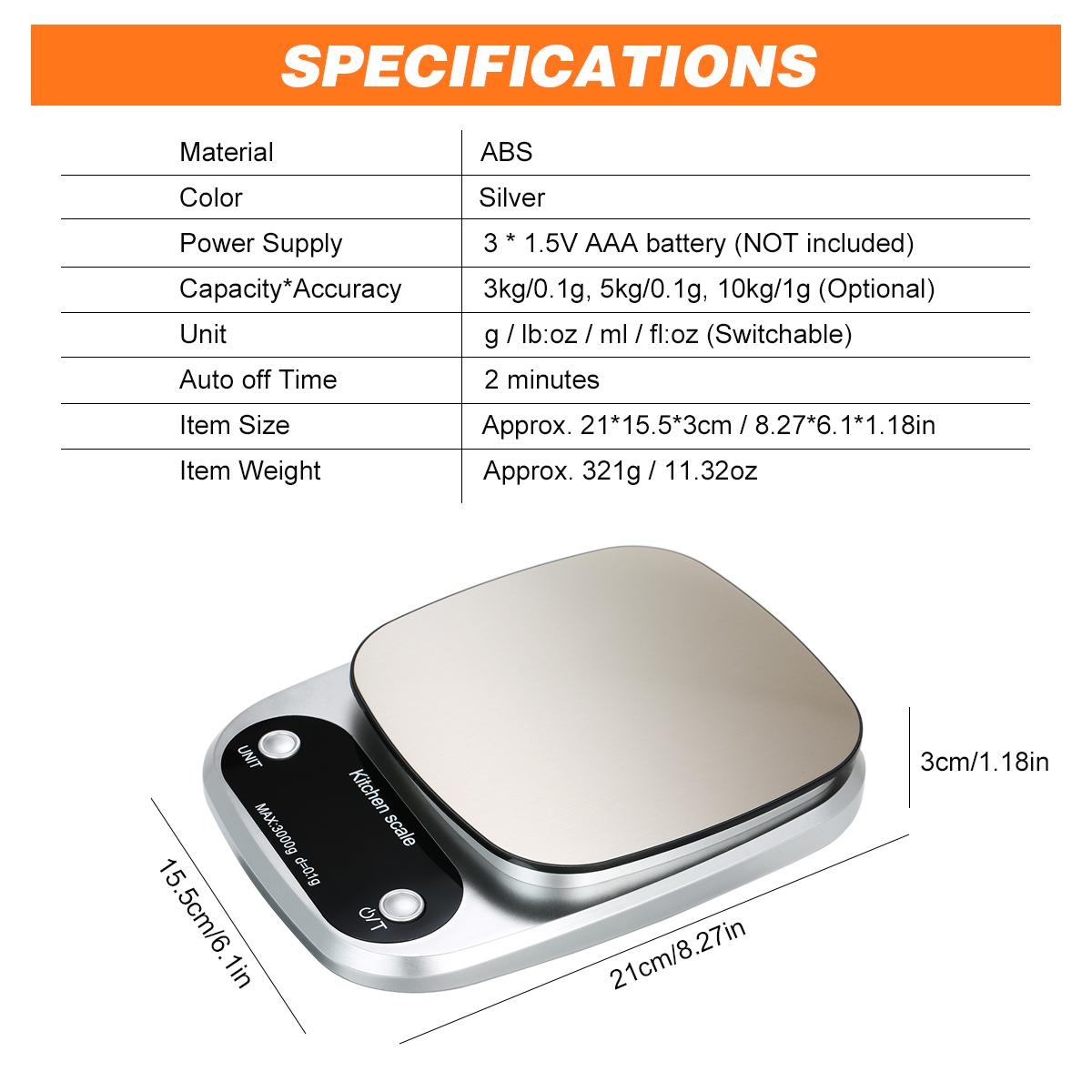 High Precision Digital Scale with Waterproof Surface 10kg/1g Portable Kitchen Scale Baking Scale