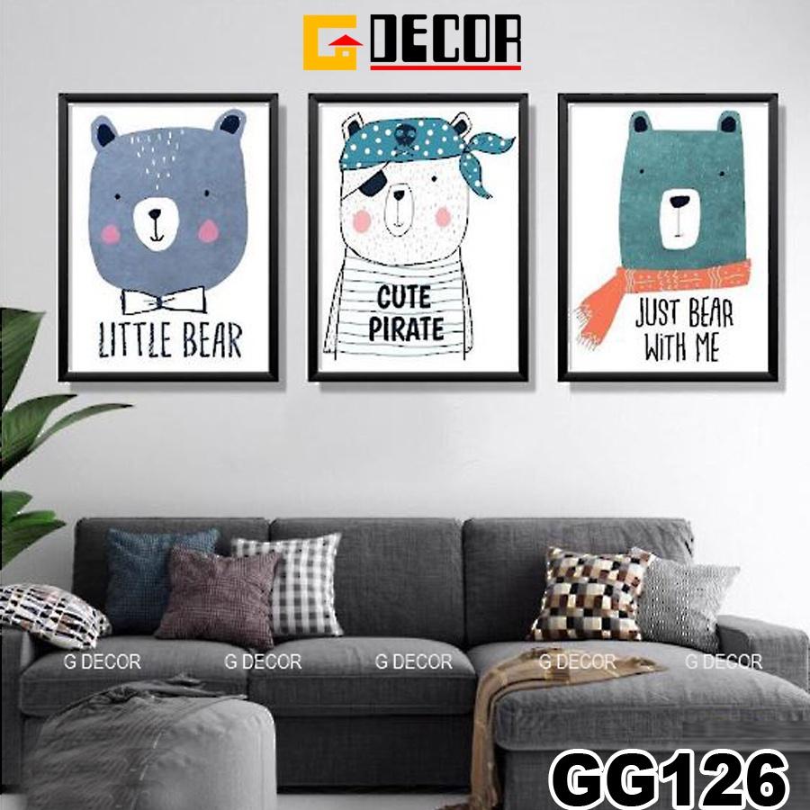 Tranh treo tường canvas 3 bức phong cách hiện đại Bắc Âu 126, tranh anime trang trí phòng cho bé, phòng khách, phòng ngủ
