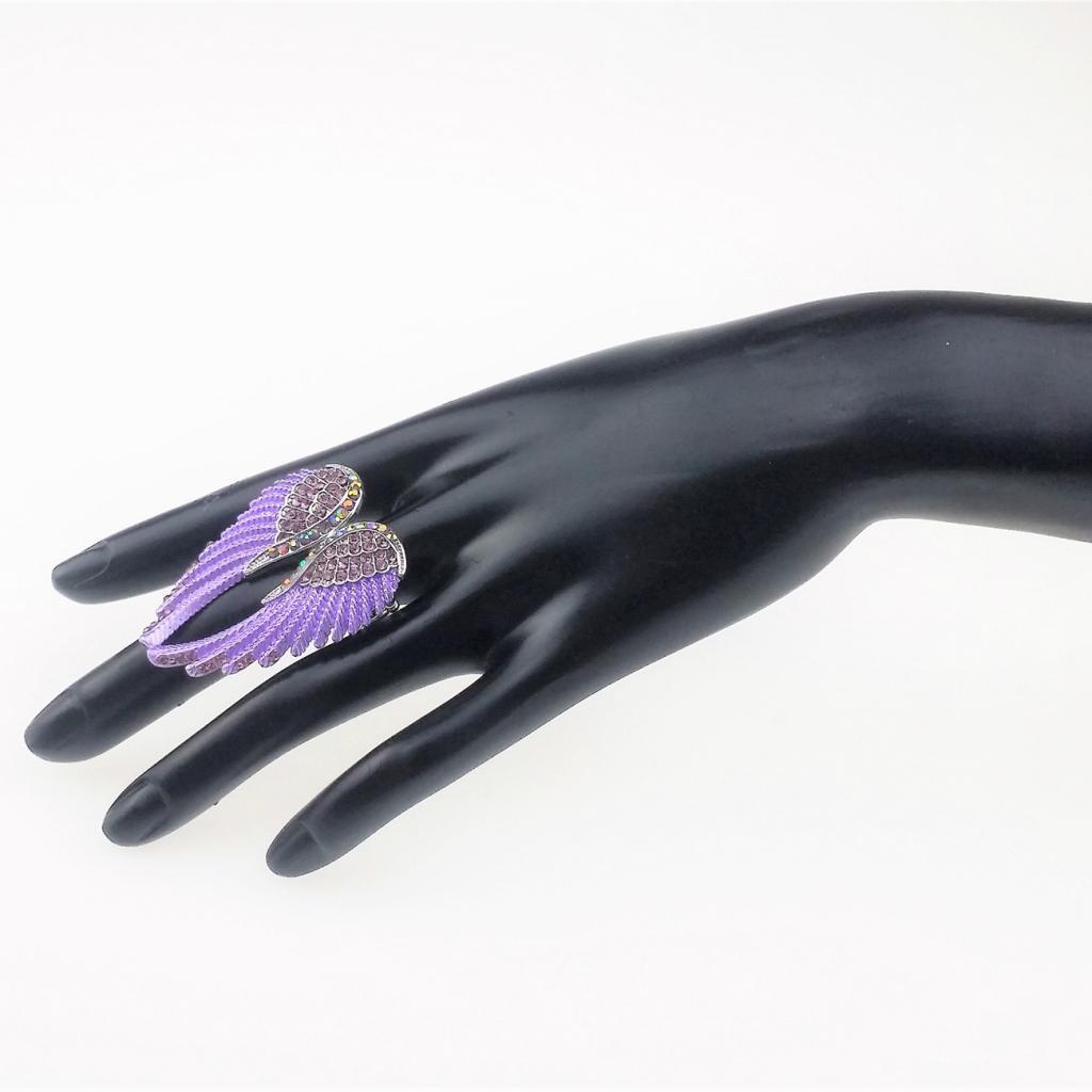 Punk Rock Angel Wing Ring Crystal Rhinestone Stretch Ring Biker Purple