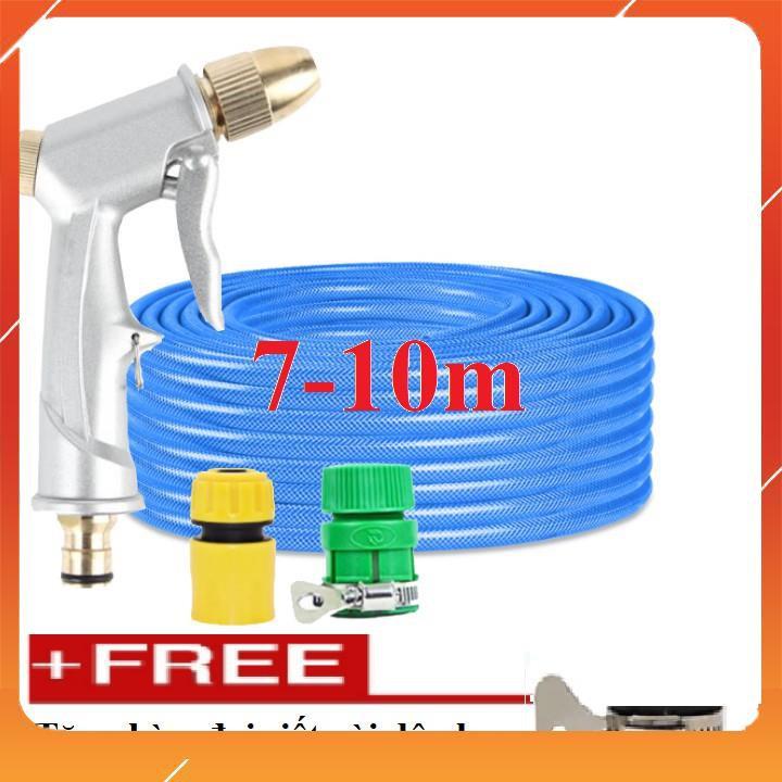 Bộ dây vòi xịt bơm nước tưới rửa , tăng áp 3 lần, loại 7m, 10m 206701 đầu đồng, cút,nối vàng + đai