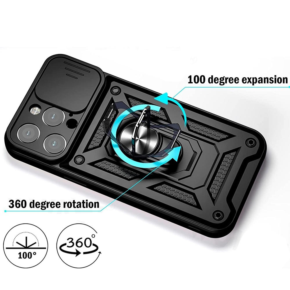 Ốp lưng điện thoại có giá đỡ gấp gọn, xoay 360 độ tích hợp, có nắp che camera dùng cho Iphone 15 ProMax - Hàng chính hãng