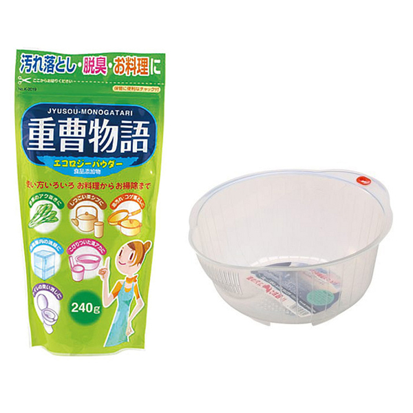 Combo Bột Baking Soda rửa vết bẩn, nấu ăn 240g + Giá vo gạo 23cm nội địa Nhật Bản