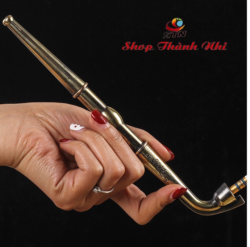 Tẩu thuốc hợp kim đồng cực đẹp phong cách cổ điển Trung Hoa kiểu dài