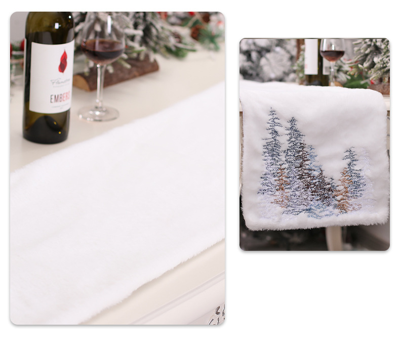 Khăn trải giữa bàn table runner lông bông tuyết cây thông trắng chủ đề giáng sinh