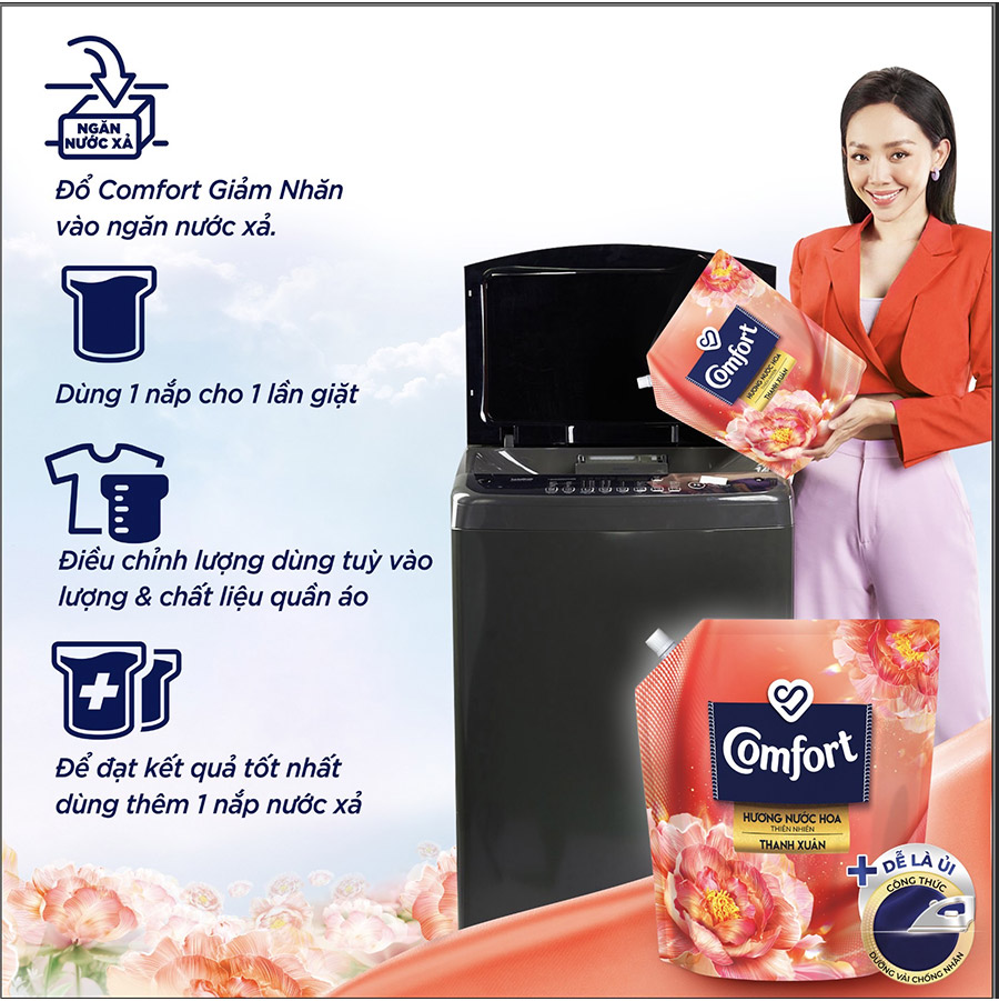 Nước Xả Làm Mềm Vải Comfort Chống Nhăn Hương Thanh Xuân Túi 3.6L