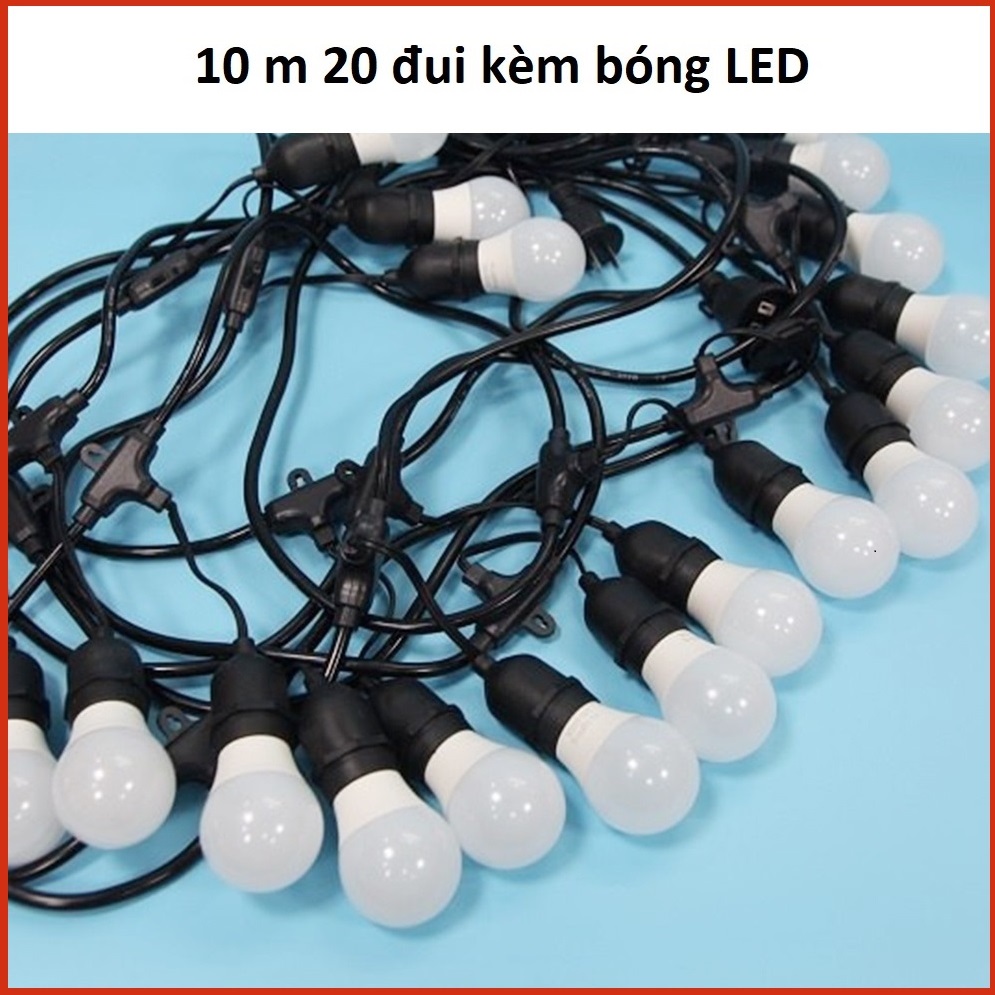 Bộ dây đúc đui đèn trang trí ngoài trời đui E27 - 10m (20 đui) chống nước dây đui