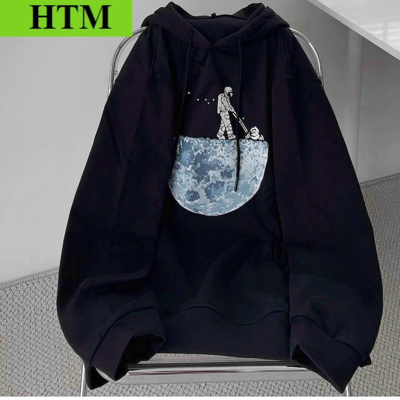 [FREESHIP] Áo Hoodie Nỉ Phối Dáng Form Rộng Áo In Mặt Trăng Bao Sắc Nét Unisex HTM FASHION - Xanh