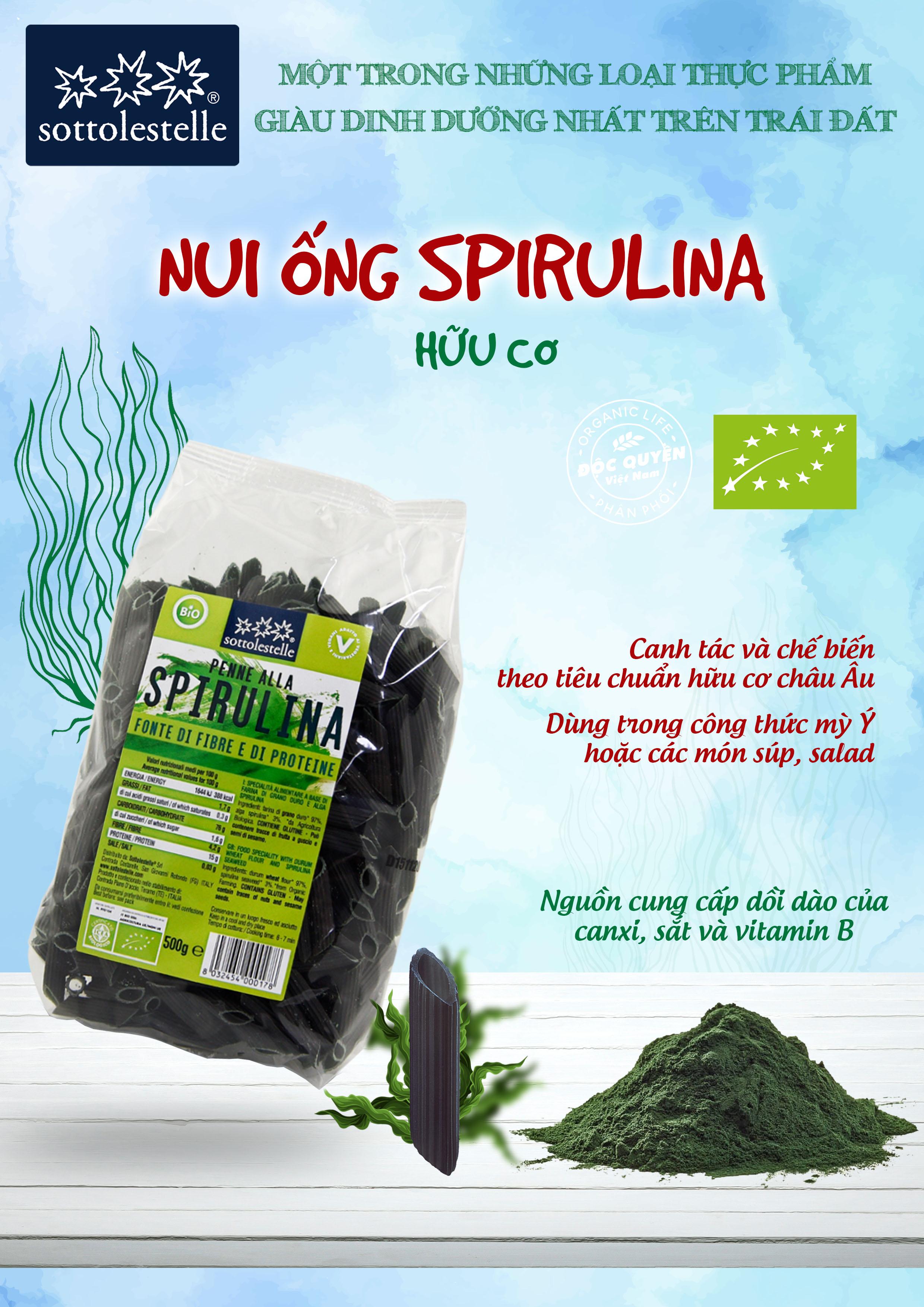 Nui ống tảo Spirulina hữu cơ Sottolestelle 500g