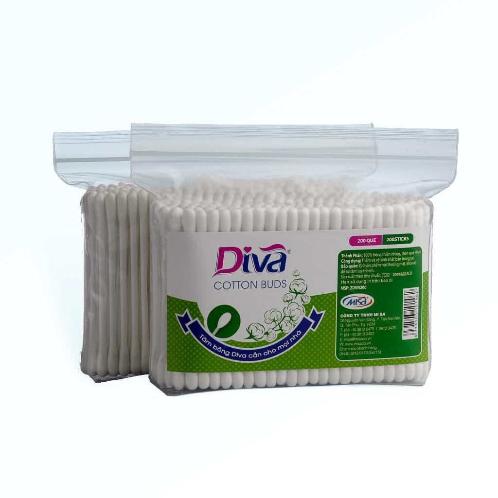 Combo 3 Gói Tăm Bông Kháng khuẩn Diva que nhựa - 200 Que/Gói