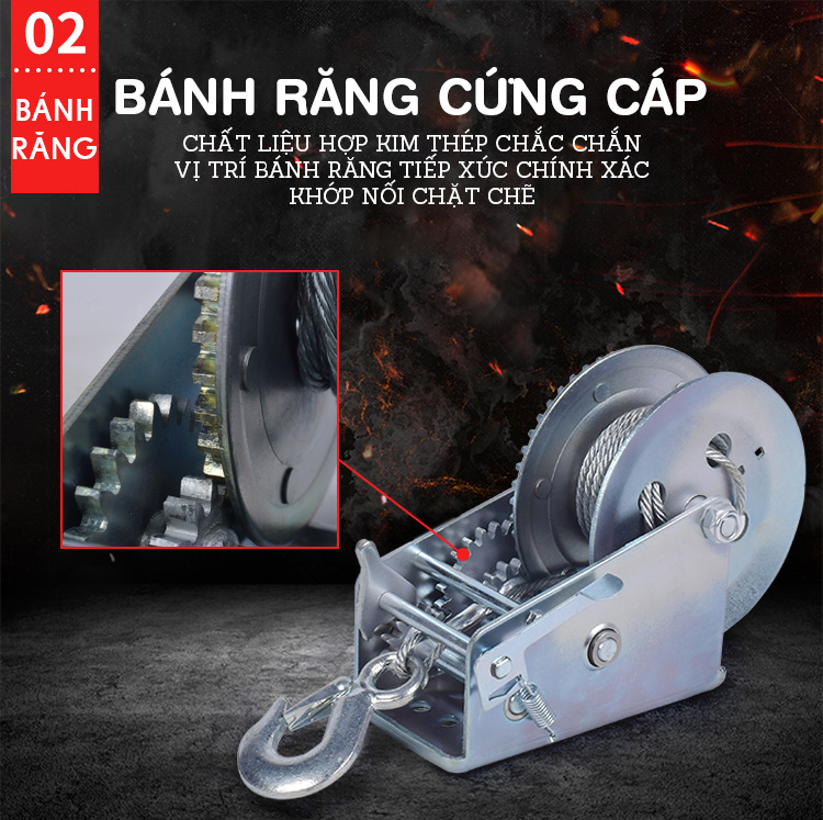 Tời quay tay 3000LBS- tải trọng nâng 1360kg, cáp 10m