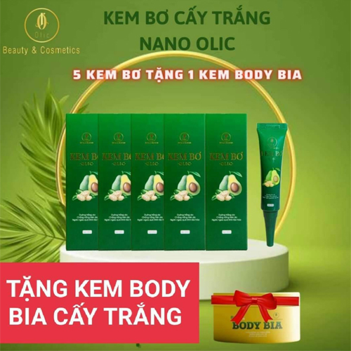 [CHÍNH HÃNG OLIC] Combo 5 tuýp Kem Bơ cấy trắng NANO - Dưỡng da mặt từ chiết xuất BƠ giúp trắng - dưỡng ẩm - chống nắng và thay thế lớp trang điểm hàng ngày. (tặng 1 kem Body men bia + 1 Sữa Rữa Mặt Sữa Chua)