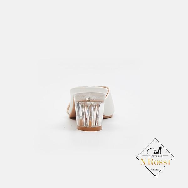 FREESHIP Dép cao gót Nrossi mũi vuông màu trắng kiểu dáng mới 2021gót cao 5cm màu đen _ N2122