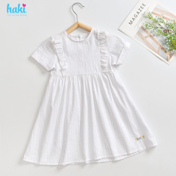 Váy bé gái trắng cộc tay bèo ngực HAKI, đầm bé gái, váy mùa hè cho bé gái, váy hè, đầm thiết kế cho bé HK524 (10-27kg)
