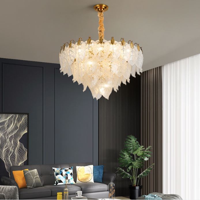 Đèn chùm ARCO pha lê hình chiếc lá hiện đại trang trí nhà cửa cao cấp, sang trọng