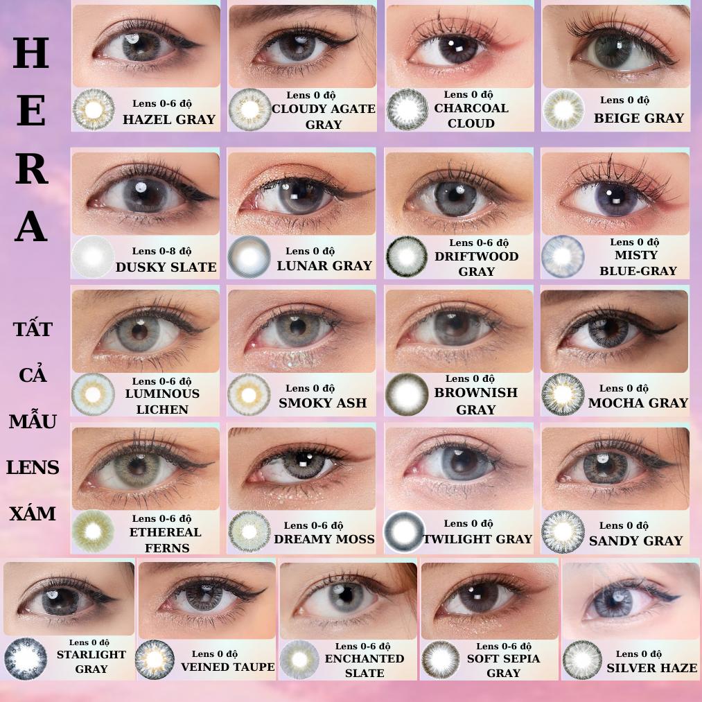 Kính Áp Tròng Hera Xám Hạt Dẻ Viền Đậm 0 - 6 Độ HAZEL GRAY Nhập Khẩu Hàn Quốc Lens Cận 6 Tháng