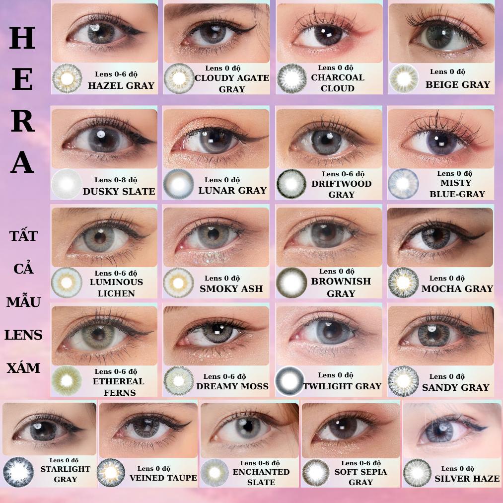 Kính Áp Tròng Hera Xám Hạt Dẻ Viền Đậm 0 - 6 Độ HAZEL GRAY Nhập Khẩu Hàn Quốc Lens Cận 6 Tháng ( 1 cặp)