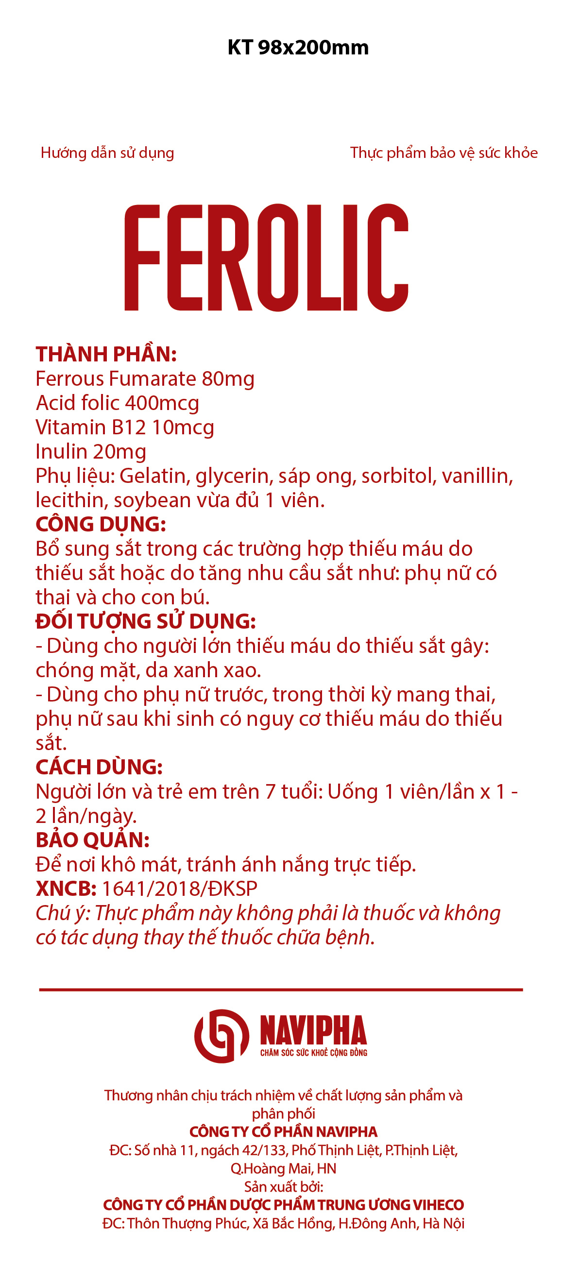 Thực phẩm chức năng Viên uống FEROLIC bổ sung Sắt, Acid folic, Vitamin B12 không gây táo bón (100 viên nang mềm)