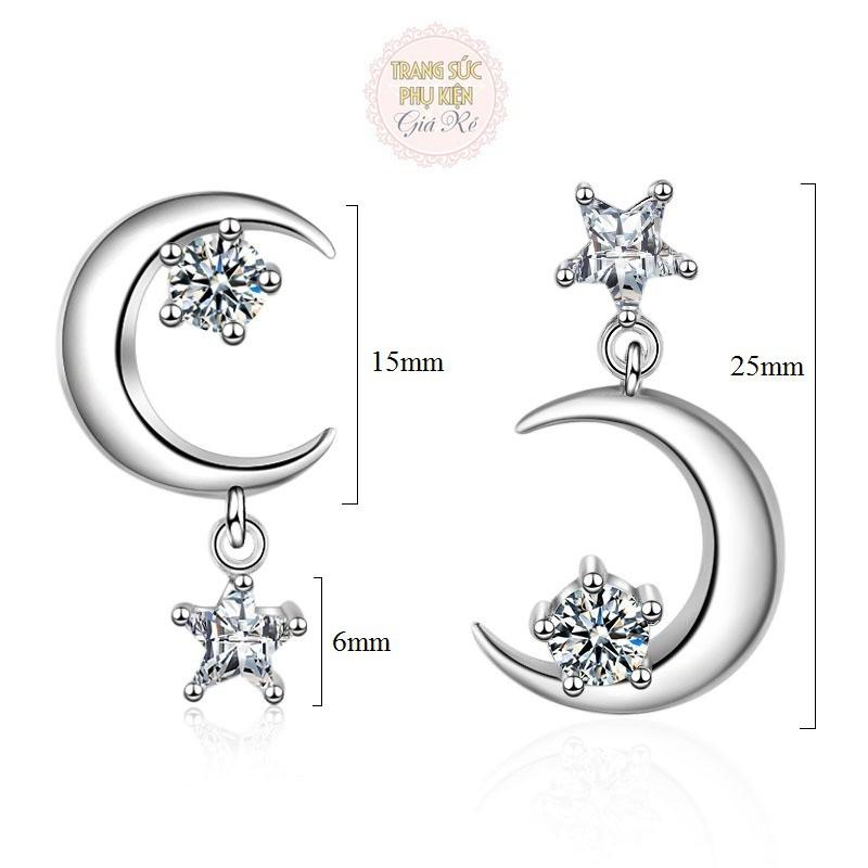 Bông tai trăng sao cực cute HT173, S925 xinh xắn, sale giá rẻ