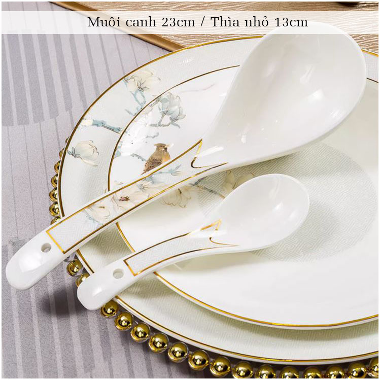 Bộ bát ăn cơm SỨ XƯƠNG Giang Tây cao cấp 60 chi tiết - Bộ chén ăn cơm sang trọng, tinh tế - Bát đĩa mỏng nhẹ nhưng cứng trong và cách nhiệt tốt. Mã GS18