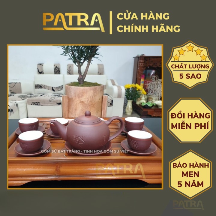 Bộ ấm chén uống trà cao cấp , bộ ấm trà Bát Tràng - trường sa phúc lộc thọ đỏ