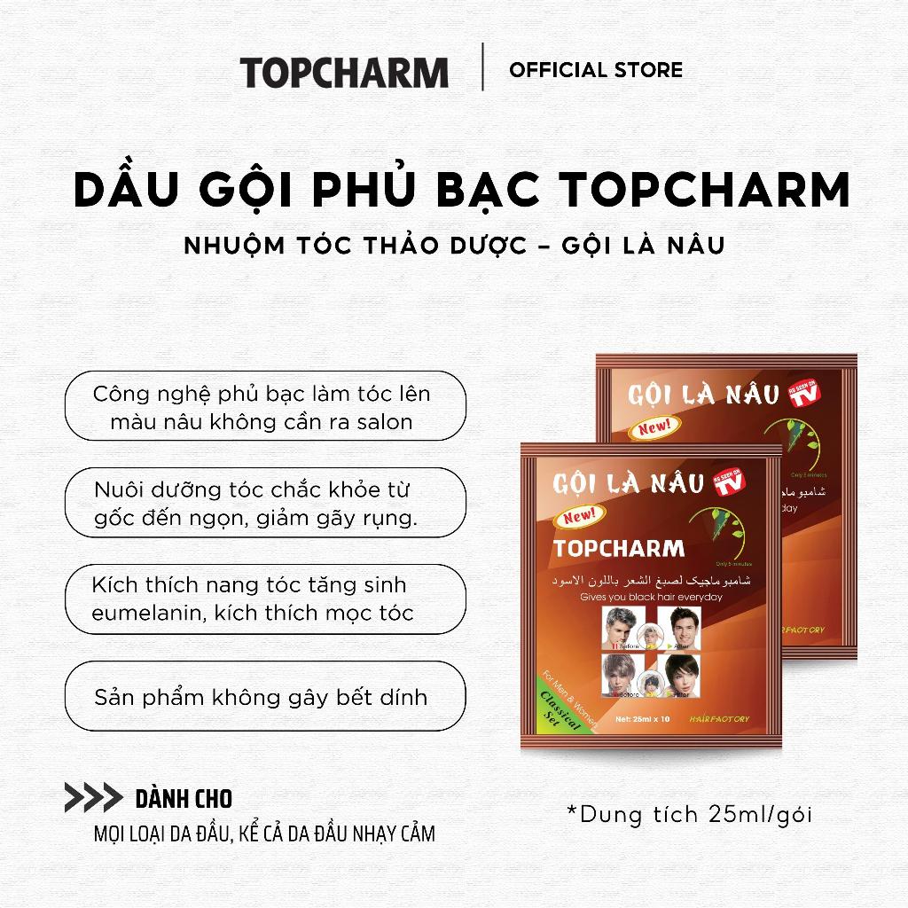 Dầu Gội Nhân Sâm Phủ Bạc Tóc Tại Nhà TOPCHARM - Phủ Nâu Tóc, Gội Là Nâu gói 25ml