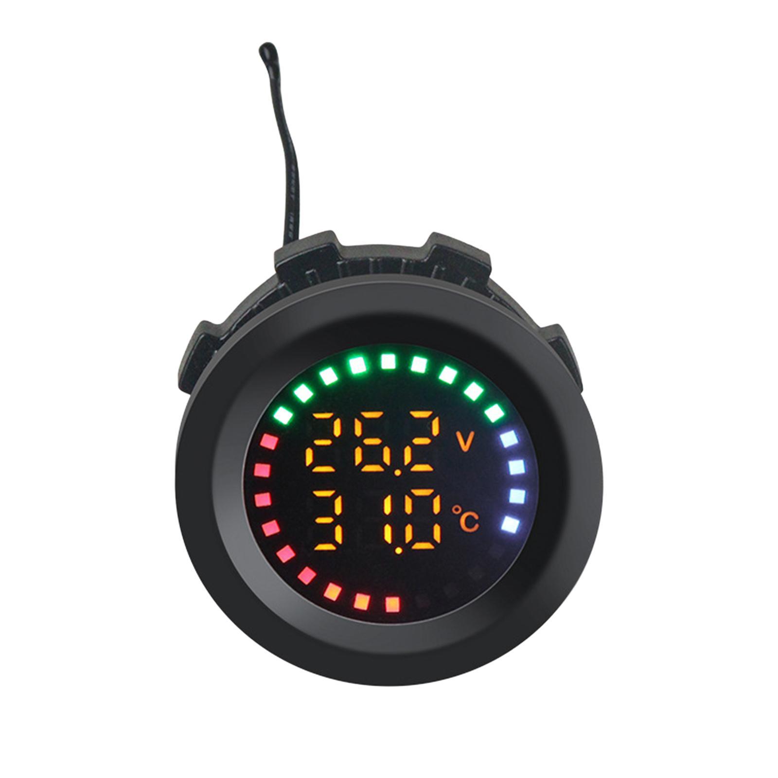 Car Temperature Gauge Voltmeter 12V-24V Tester Convenient Vehicle Repair Parts Round Panel Multipurpose Colorful Display Temp