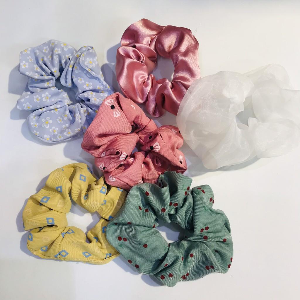 Dây buộc tóc scrunchies đẹp, chun cột tóc vải họa tiết hoa hàn quốc(giao mầu ngẫu nhiên)