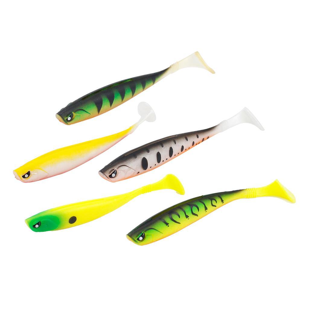 5 Pieces Artificial Baits Soft Fishing Lures Lifelike T Tail Fish Swimbaits