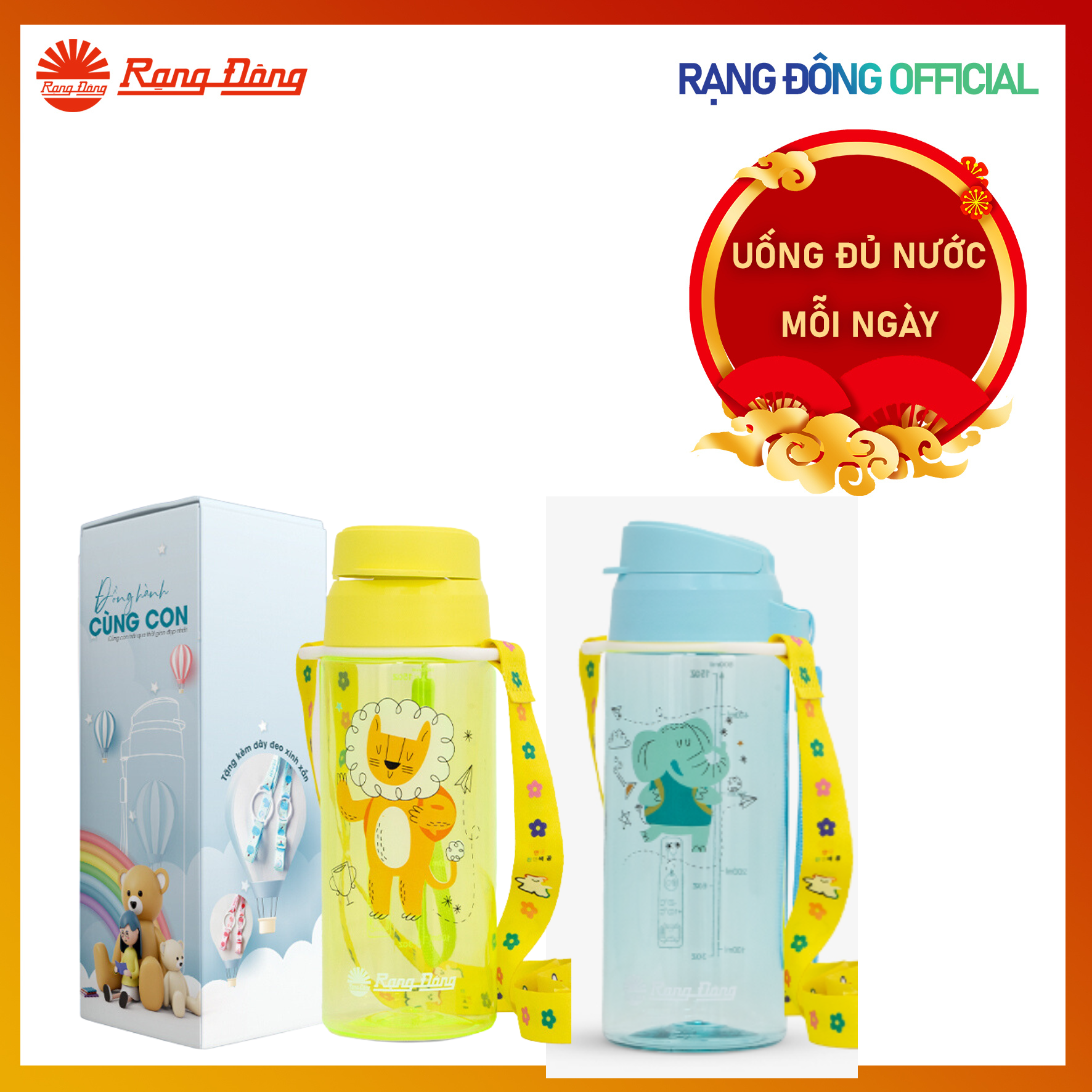 Bình nước cầm tay họa tiết thú cưng kèm dây đeo bình điều chỉnh độ dài, dung tích 500ml, in họa tiết thú cưng bắt mắt
