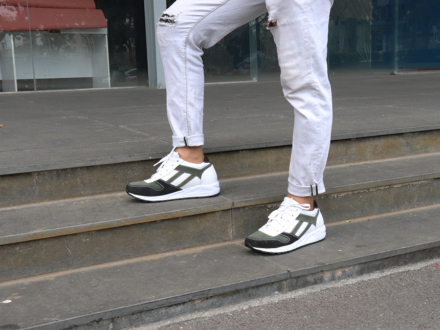 Giày Cao Nam T&TRA Tăng Cao 8Cm- T23 Trắng Phối Xanh - Chất Liệu Da Bò Cao Cấp, Đế và Lót Tăng Cao Chất Liệu EVA Siêu Nhẹ, Trọng Lượng Nhẹ Hơn 30% So Với Đế Cao Su