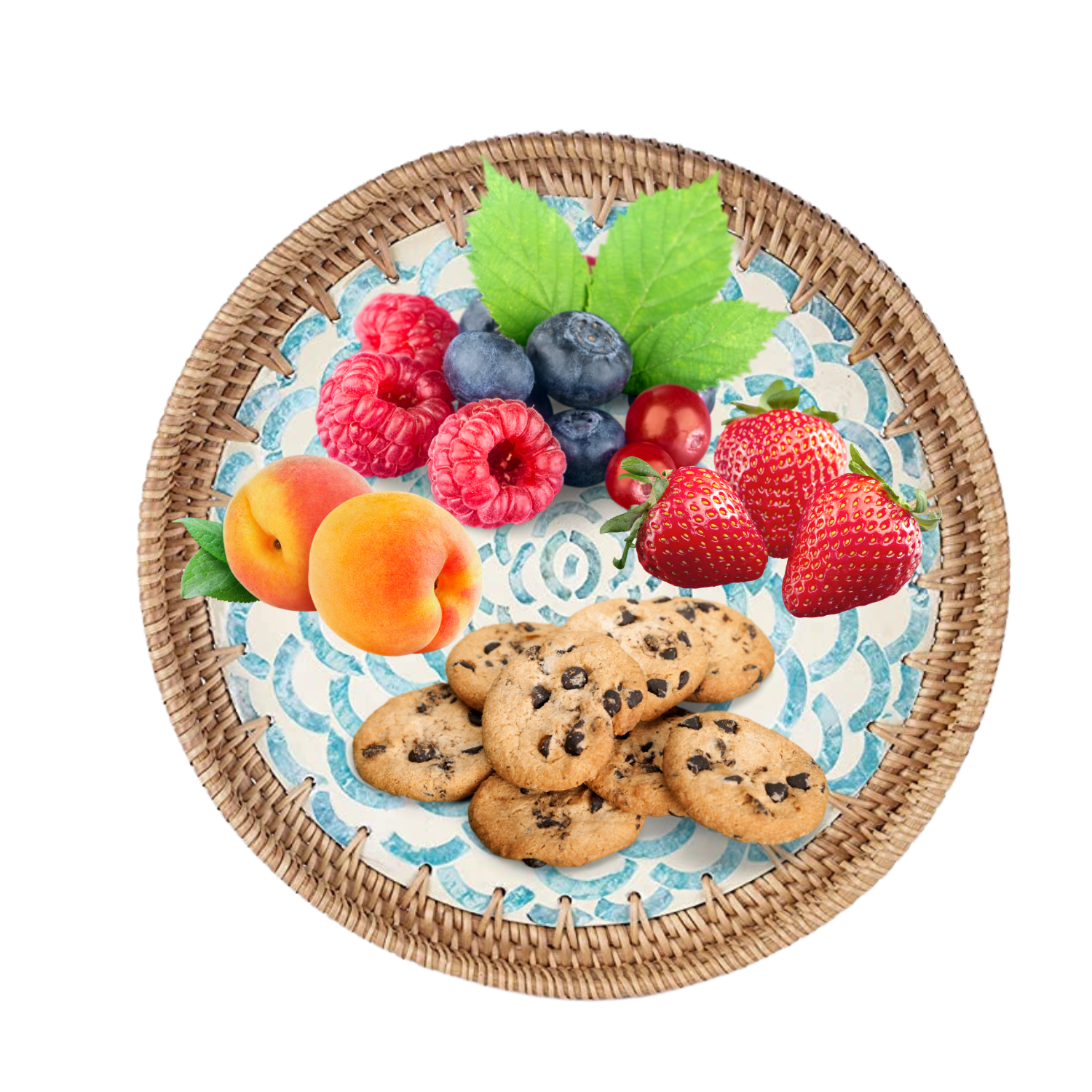 Khay mây đan tròn khảm xà cừ 30cm
