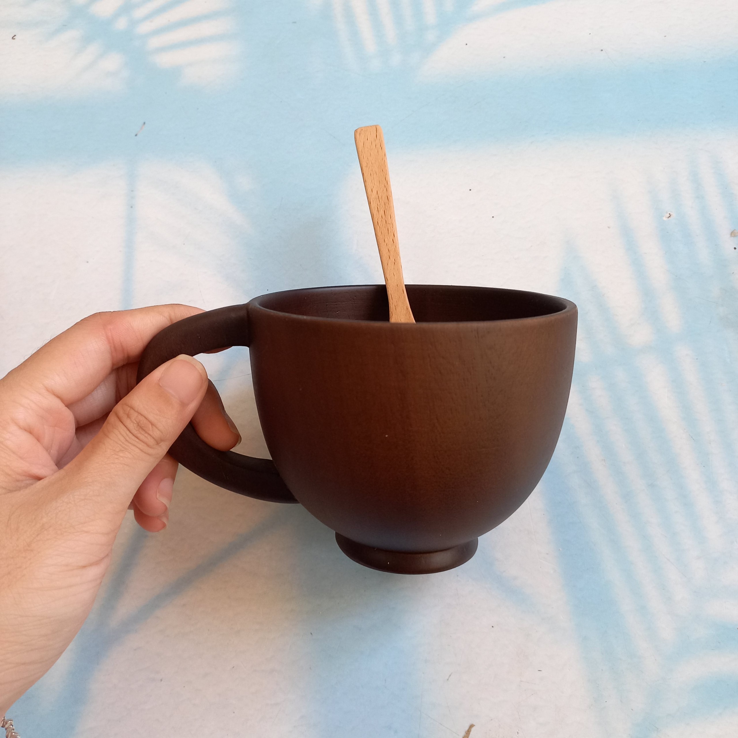 Cốc Gỗ có quai cầm màu tự nhiên/óc chó, Cốc Uống Trà, Cà Phê Nhâm Nhi Chill Chill