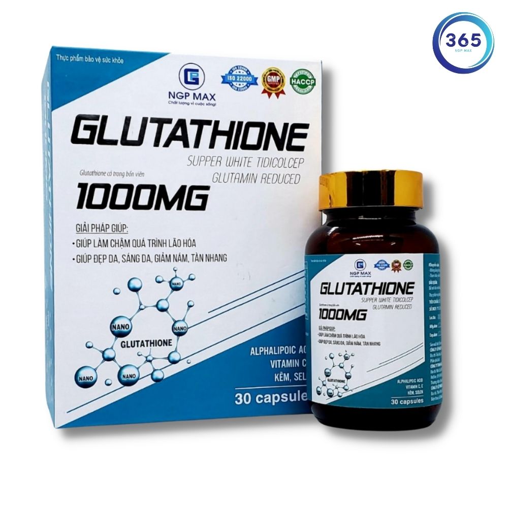 GLUTATHIONE 1000 SUPPER WHITE - Làm Đẹp Da, Làm Trắng Da, Giảm Sạm Da, Giảm Nám Da, Giúp Da Sáng Mịn, Hỗ Trợ Chống Oxy Hóa Hiệu Quả ( Hộp 30 viên)