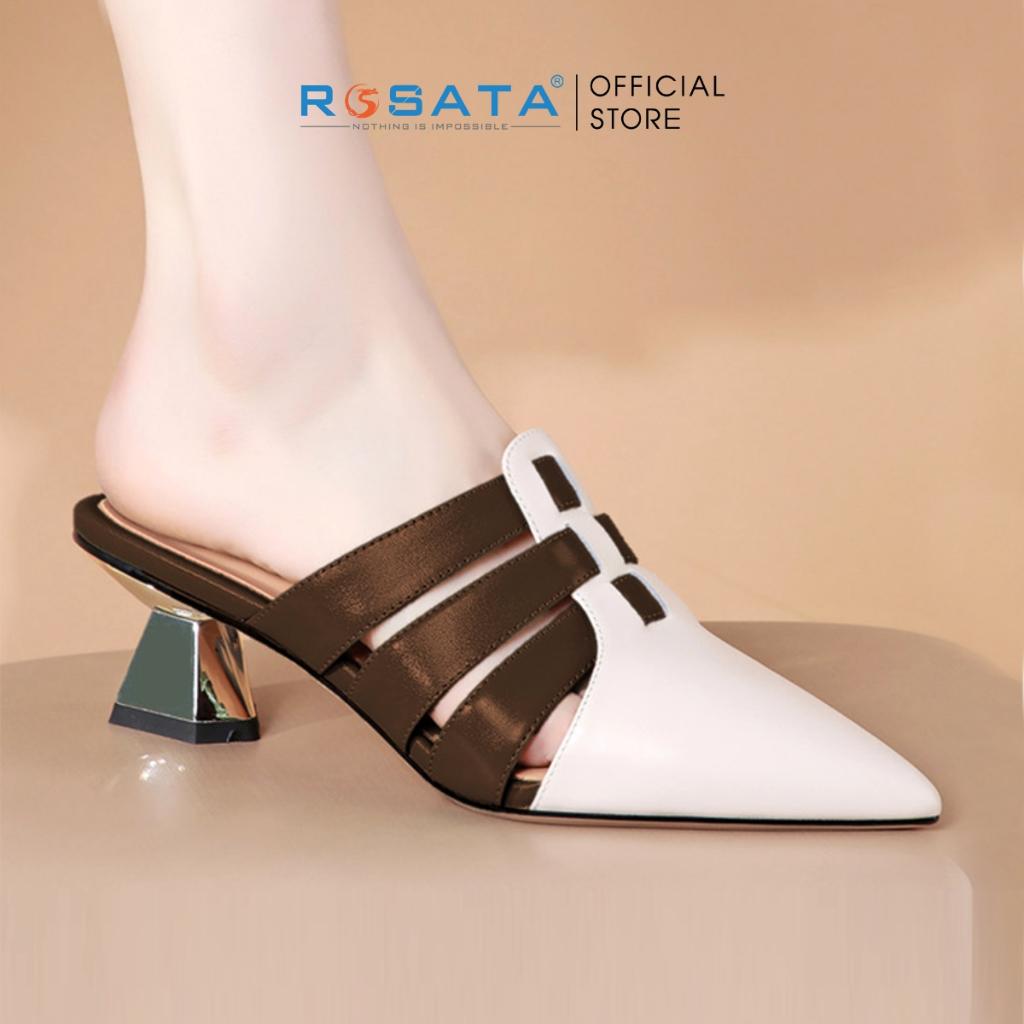 Giày cao gót nữ ROSATA RO453 mũi nhọn xỏ chân êm ái phối màu gót cao 4cm xuất xứ Việt Nam - ĐEN