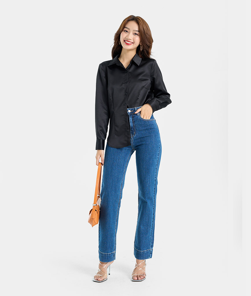 Áo Sơ Mi Nữ Thời Trang HNOSS Lụa Form Ôm HNASM018