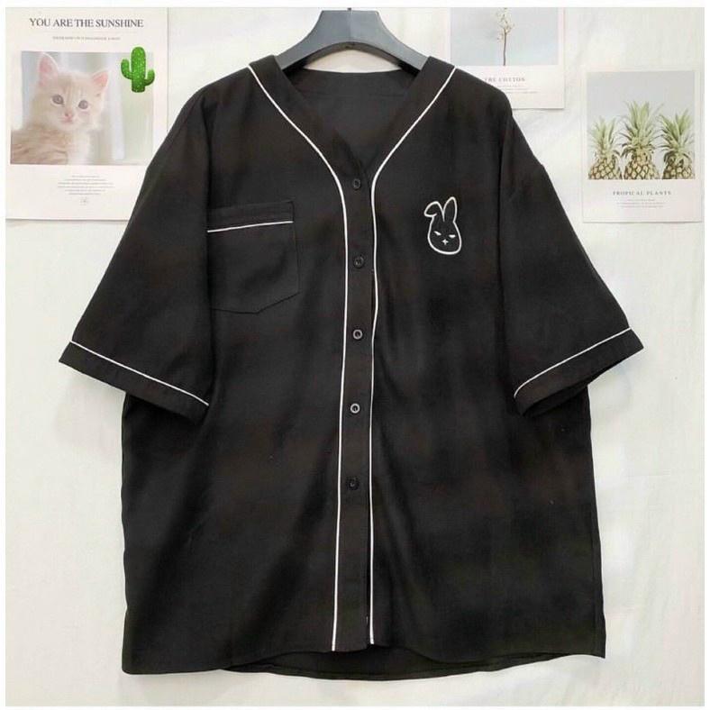 Áo Sơ Mi Tay Lỡ Form Rộng Viền Chỉ Nổi LOGO THÊU Nam Nữ Unisex