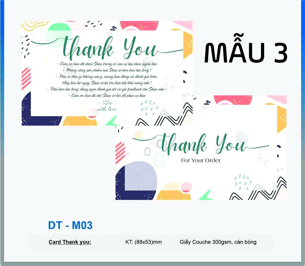 100 Thẻ Thank you - phiếu Thank You - Card Thank you in 2 mặt đẹp