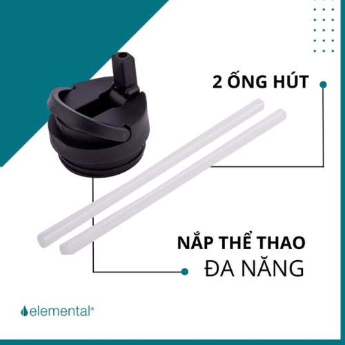Bình giữ nhiệt Elemental Iconic sport màu bạc 590ml, giữ nhiệt vượt trội, inox 304, FDA Hoa Kì, An toàn sức khỏe, có ống hút