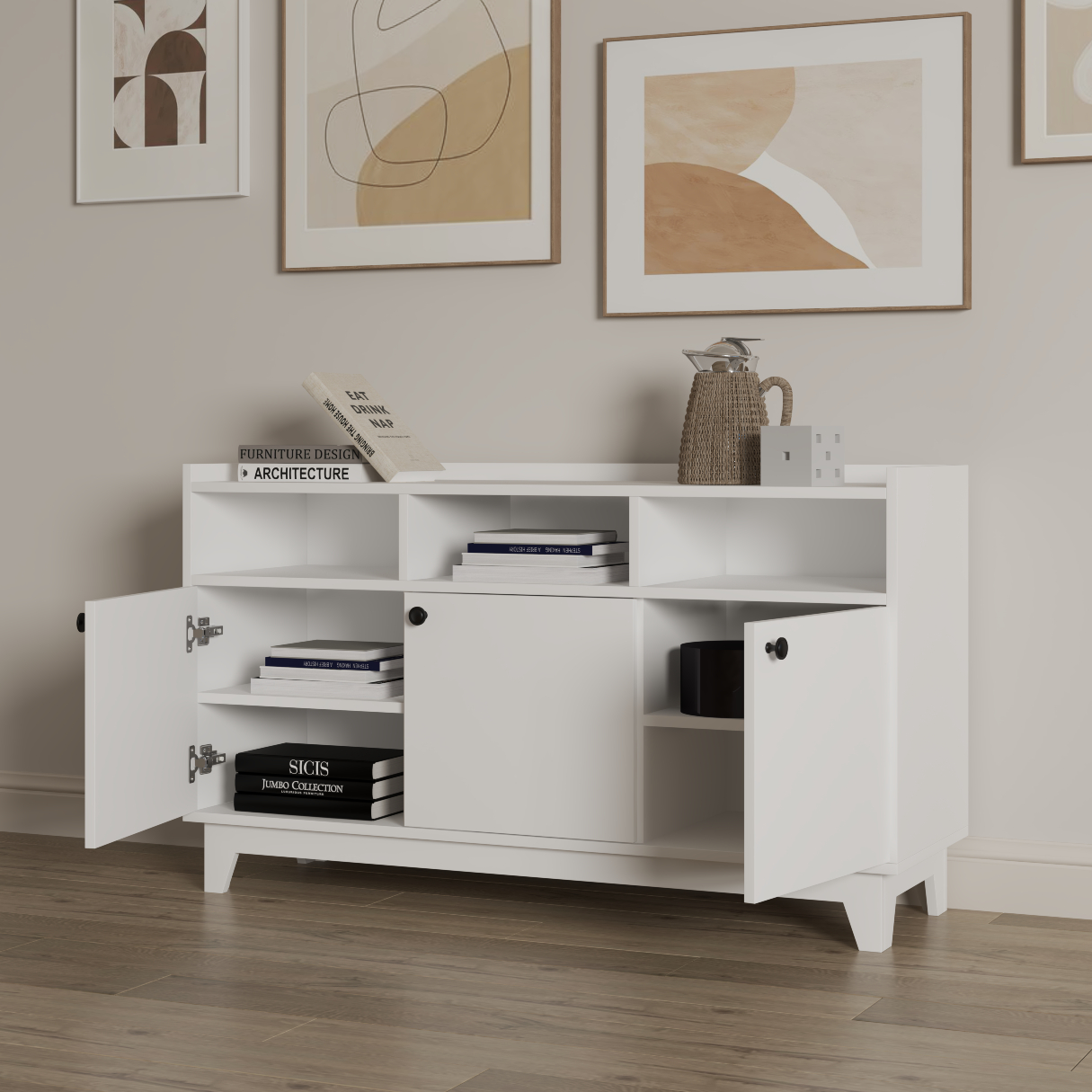 [Happy Home Furniture] KINA , Tủ lưu trữ 3 cửa mở , 124cm x 40cm x 72cm ( DxRxC), TCM_040