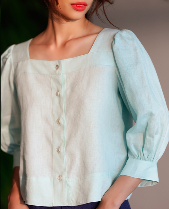 Áo Croptop Linen Aqua TOP132 Thời trang thiết kế Hity