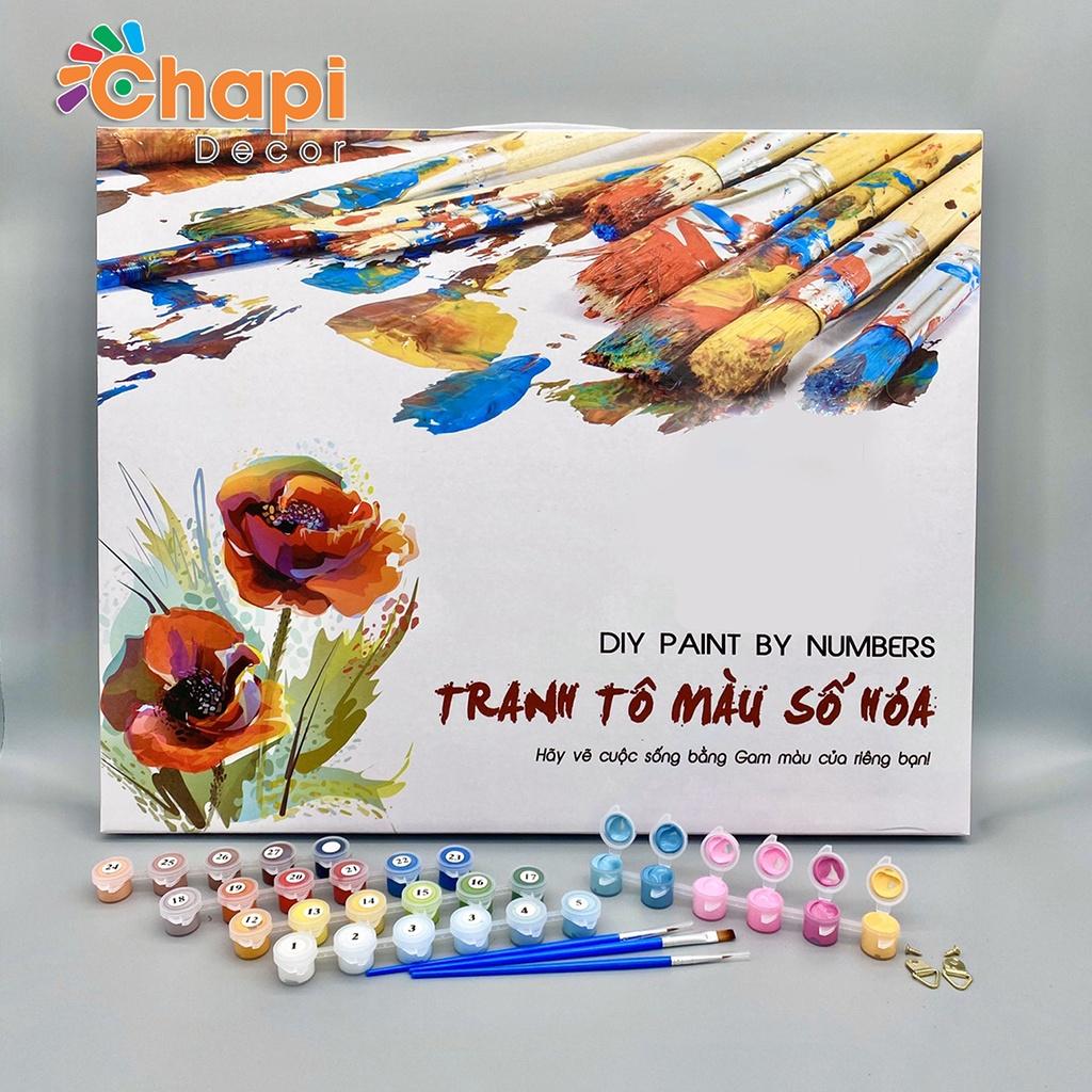 Tranh tô màu số hóa Chapi Hoa Sen Hồng Mã TSHL 201 Size 40x50cm đã căng khung