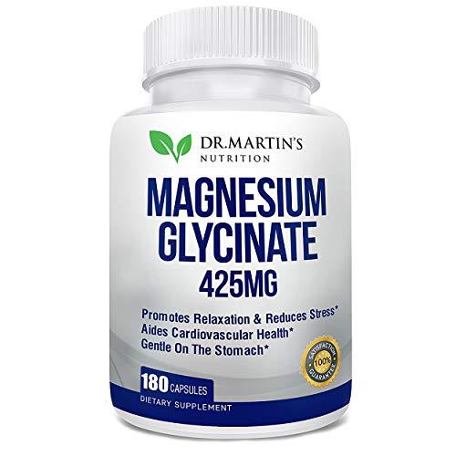 Premium Magnesium Glycinate 425mg - 180 High Potency Vegan Capsules - Helps with Stress Relief, Sleep, Muscle Cramps & Healthy Heart | Non-GMO, Gluten Free