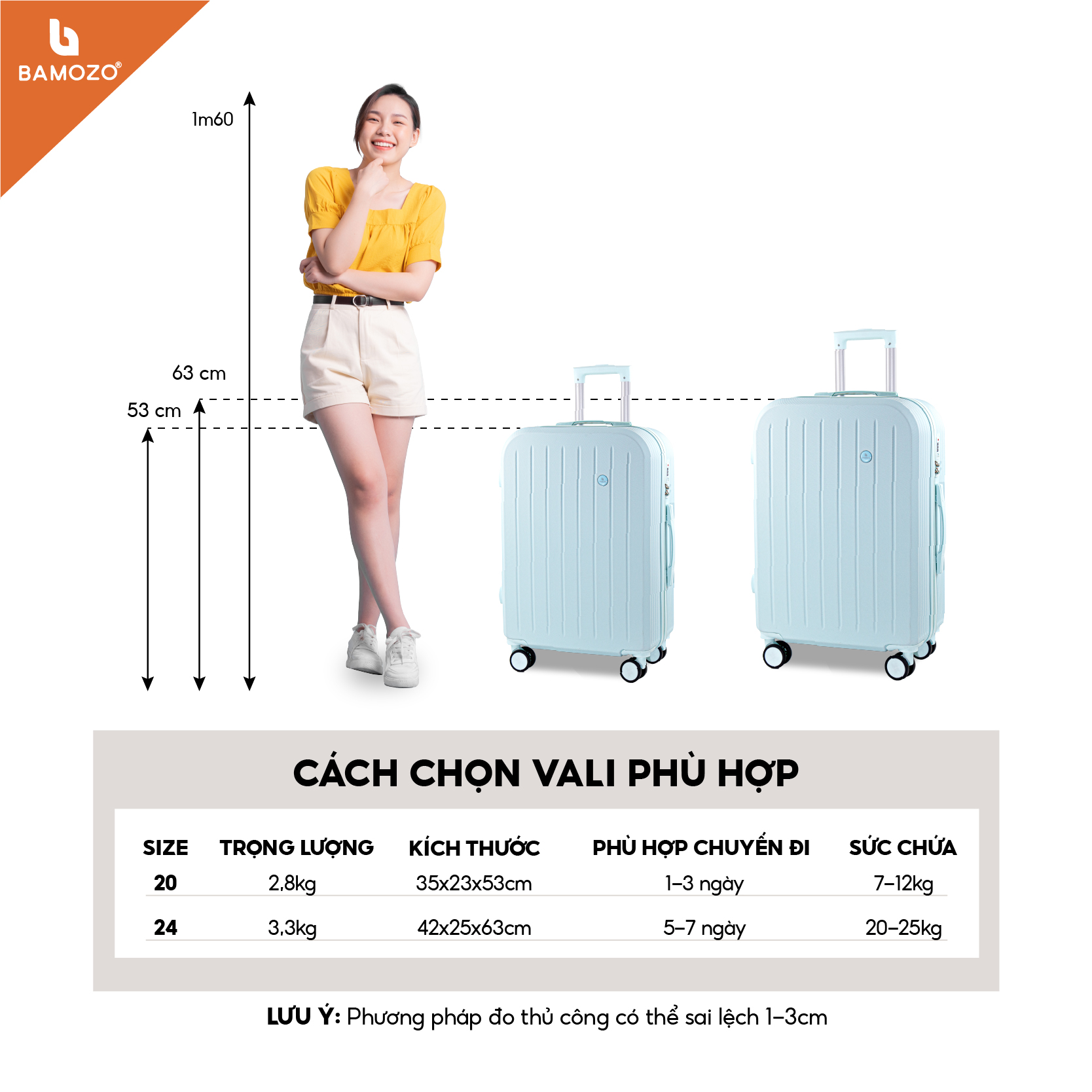 Vali du lịch thời trang Bamozo 8812 size 20/24 , vali nhựa kéo được bảo hành 5 năm.